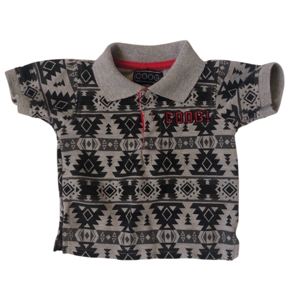 COOGI Baby boy Black & gray Aztec native print short sleeve polo shirt Sz 6-9 Mo